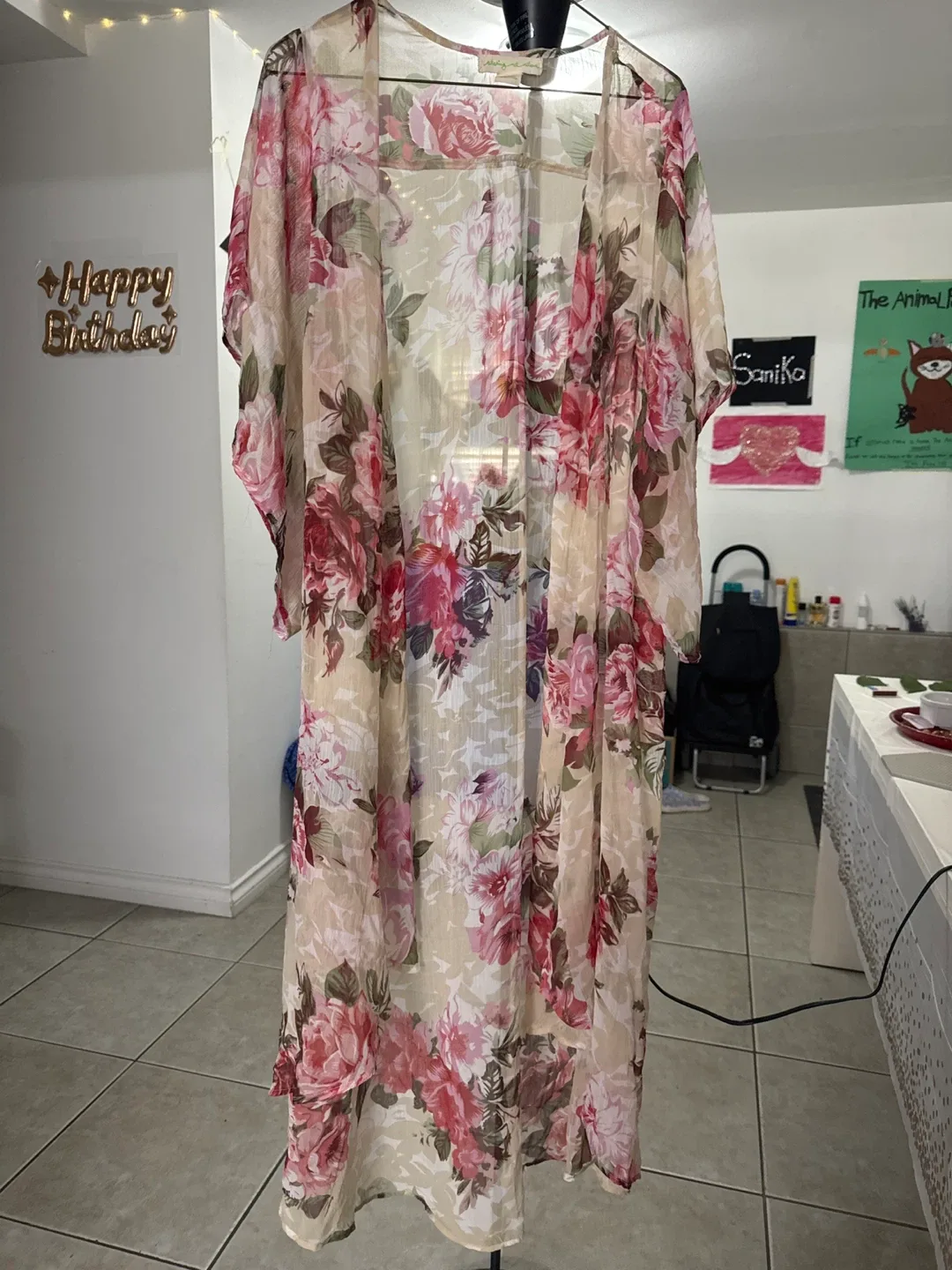 Floral Print Kimono Robe - One Size image indicator(2)