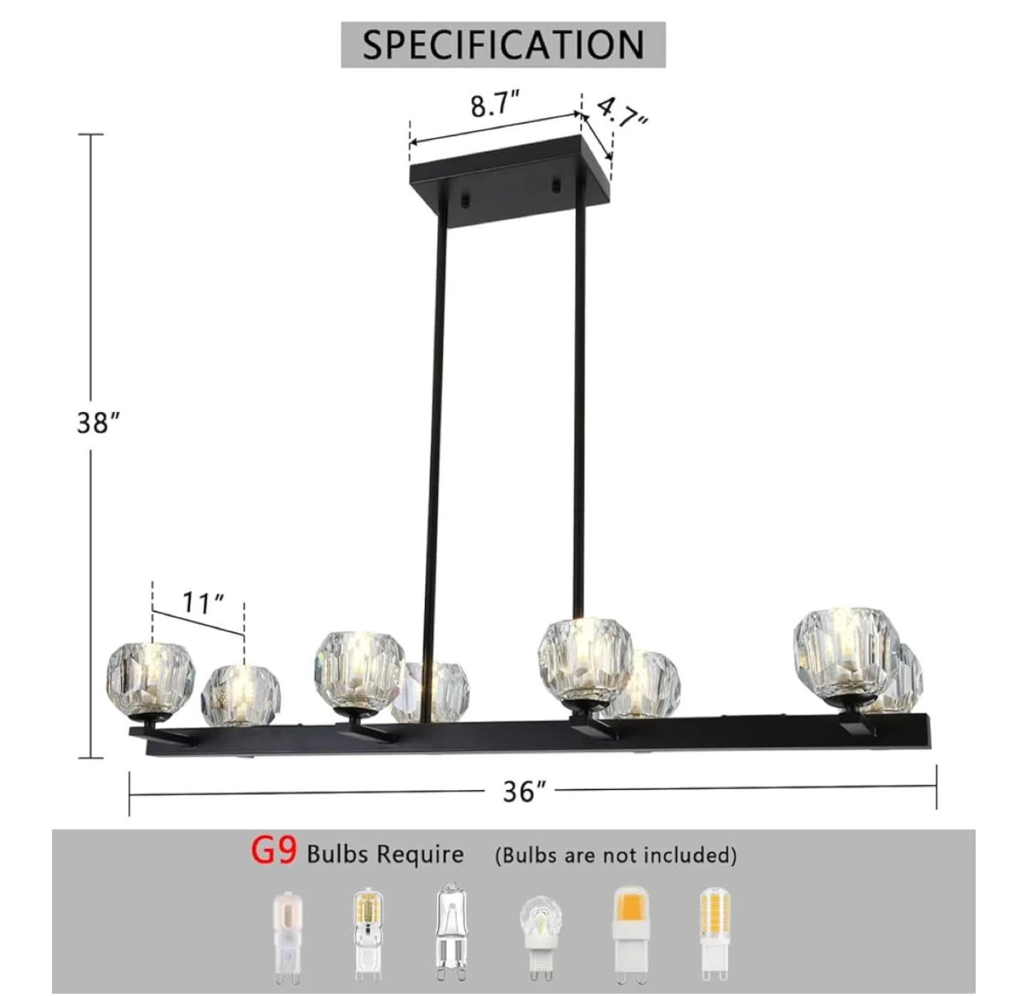 Black 8-Light Crystal Pendant Lighting - NEW image indicator(5)