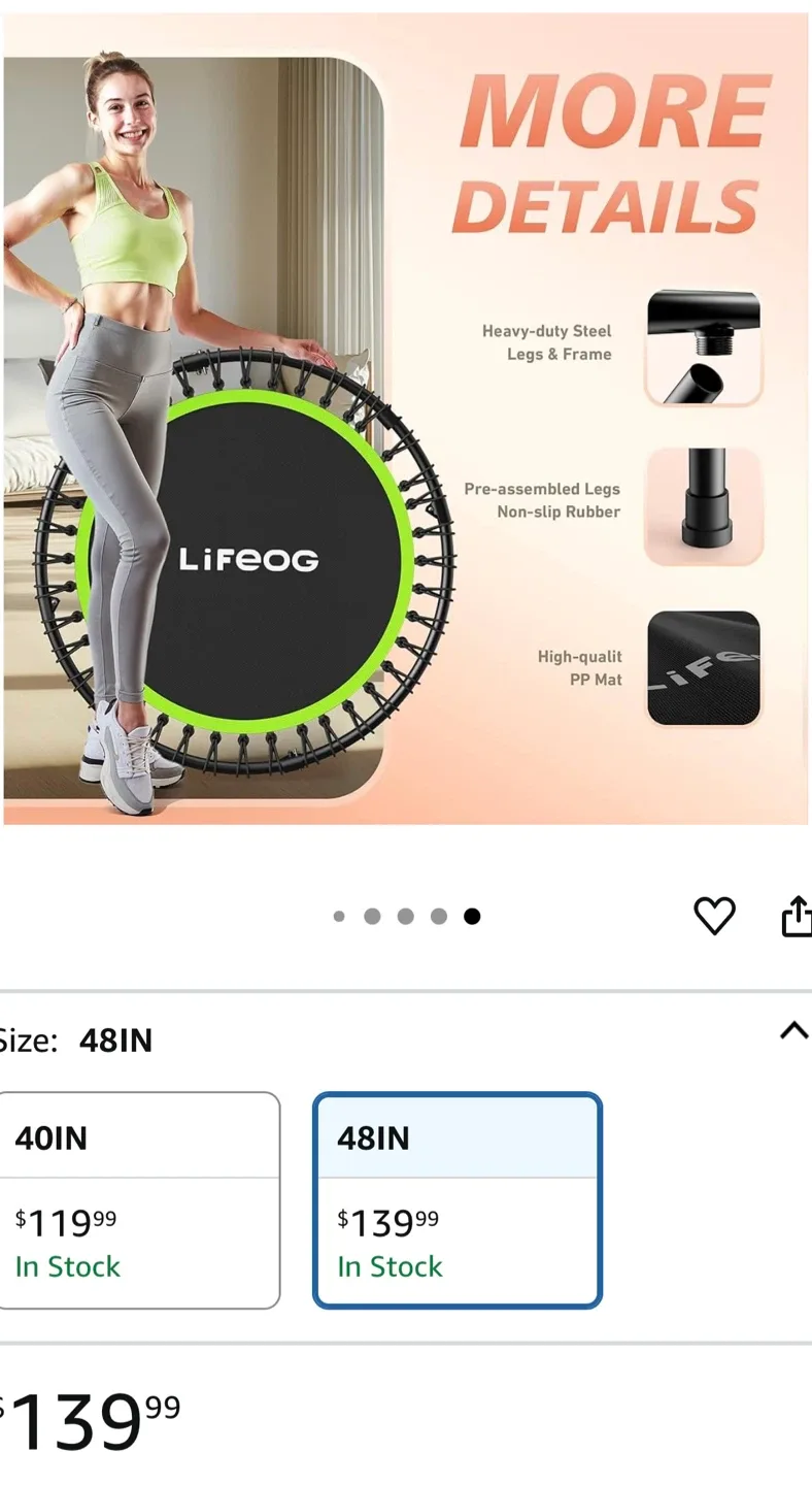 LifeOG 48IN Trampoline with Adjustable Handle Bar image indicator(3)