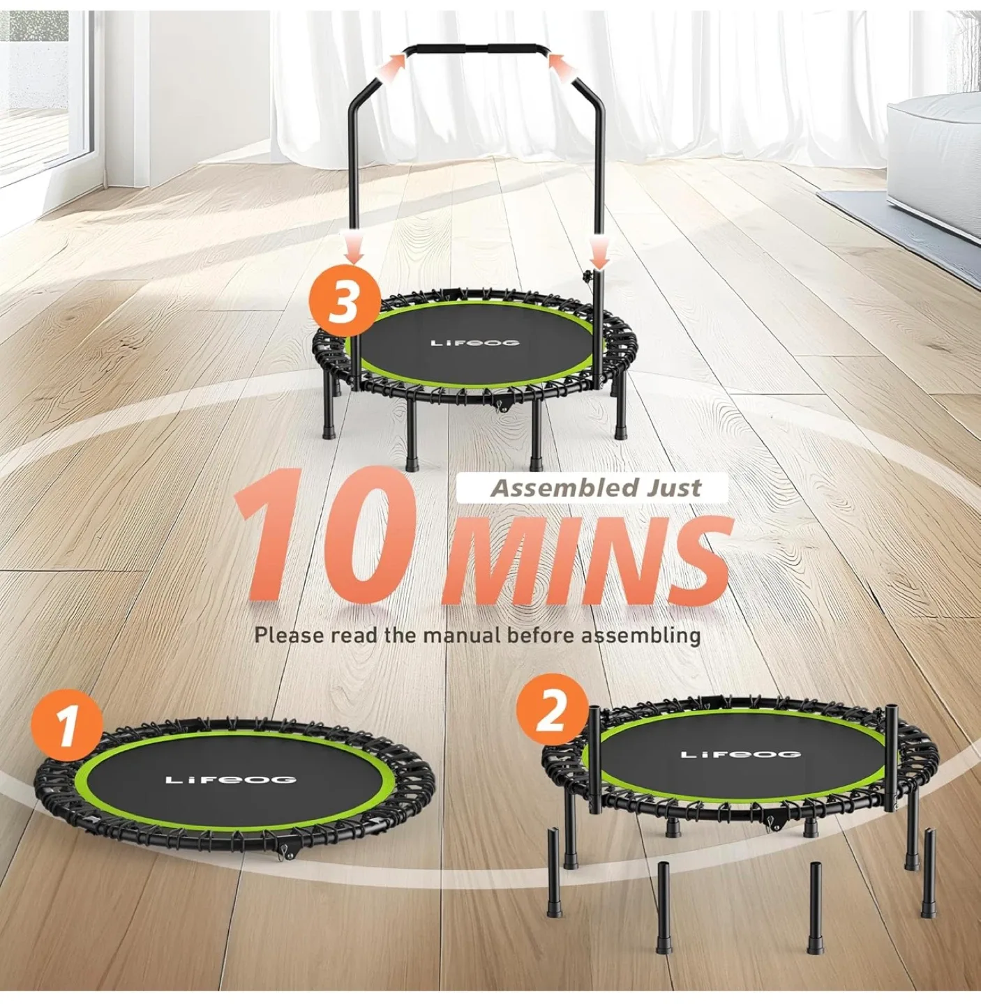 LifeOG 48IN Trampoline with Adjustable Handle Bar image indicator(4)