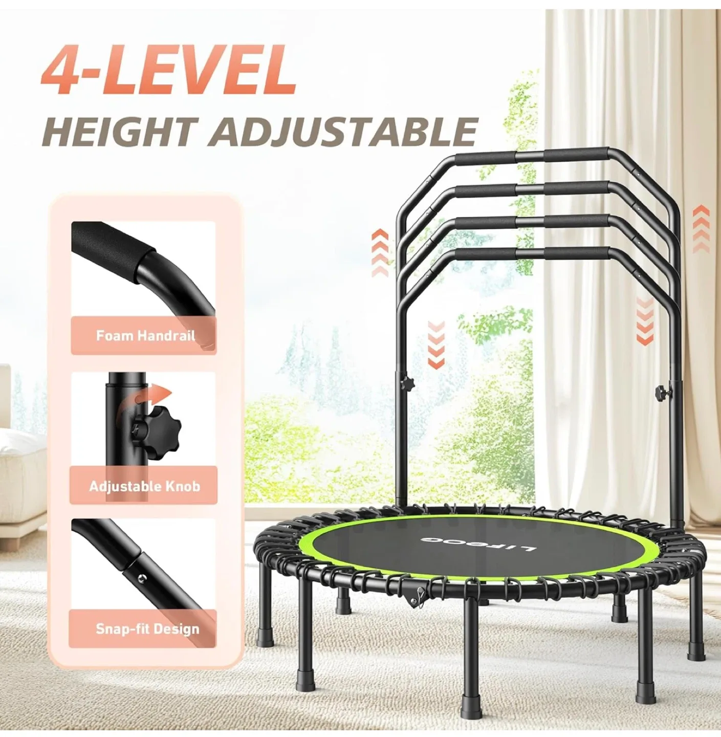 LifeOG 48IN Trampoline with Adjustable Handle Bar image indicator(5)