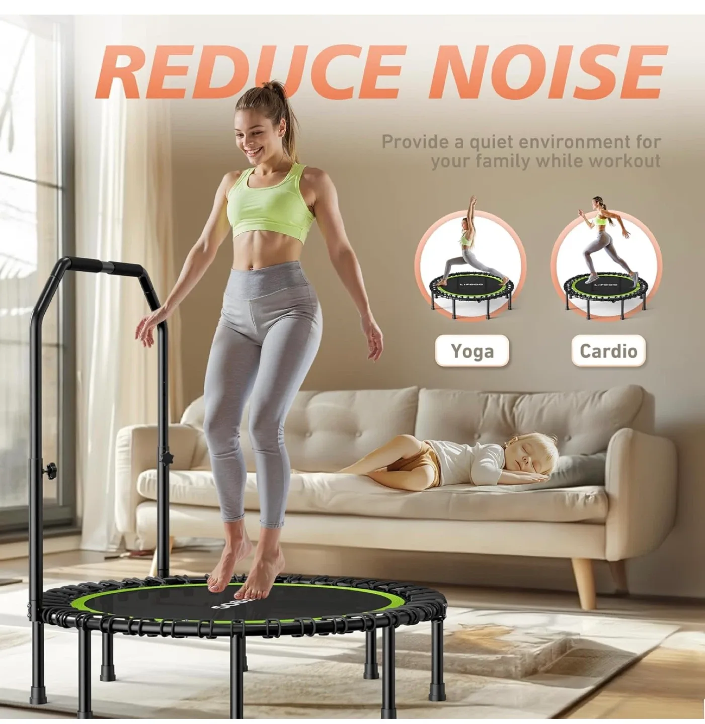 LifeOG 48IN Trampoline with Adjustable Handle Bar image indicator(8)