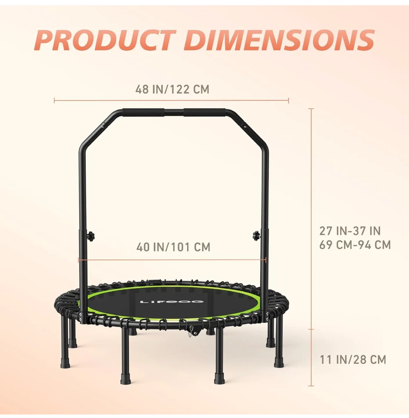 LifeOG 48IN Trampoline with Adjustable Handle Bar image indicator(9)