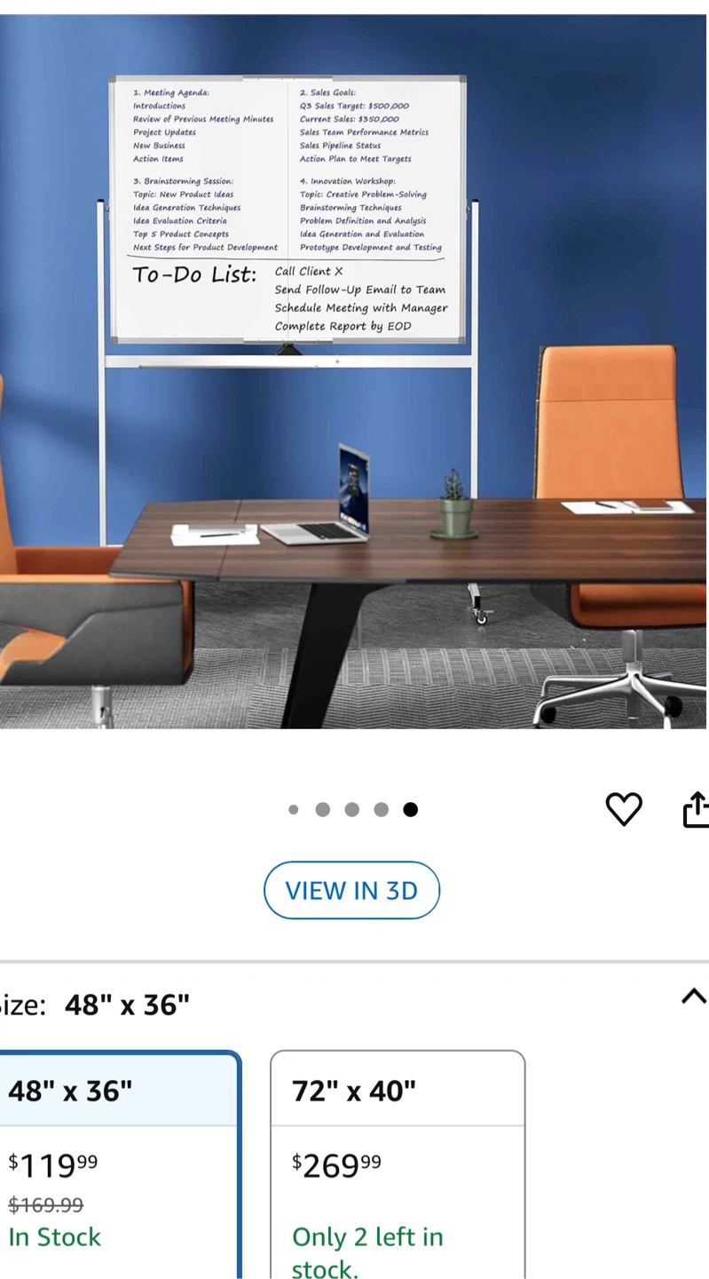 Rolling Whiteboard Magnetic Double-Sided 48x36 in - photo 3
