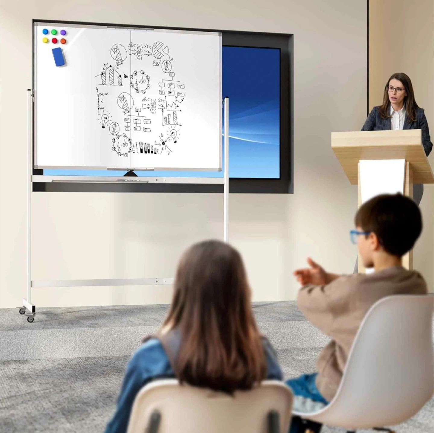 Rolling Whiteboard Magnetic Double-Sided 48x36 in - photo 5