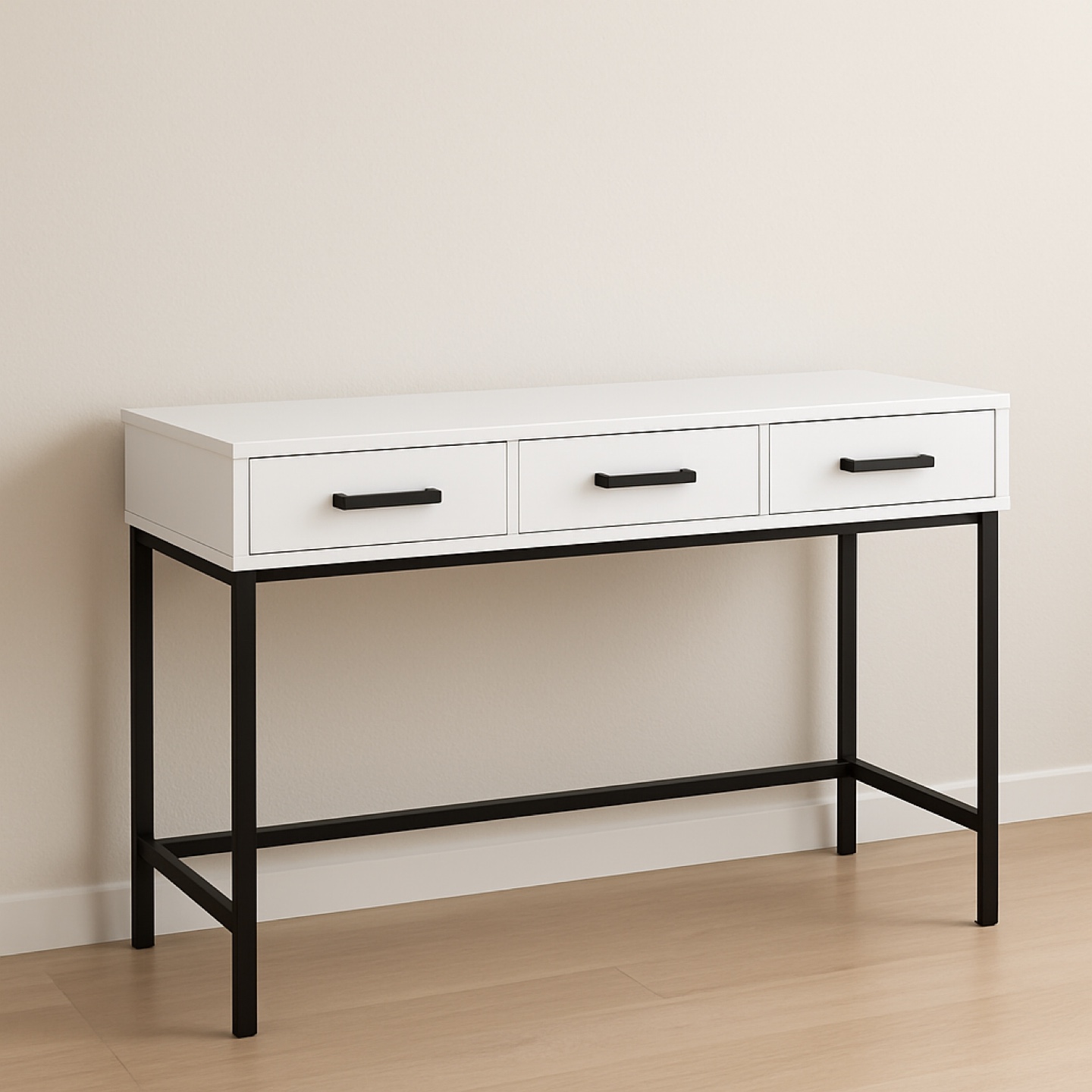 White Desk with Black Metal Frame