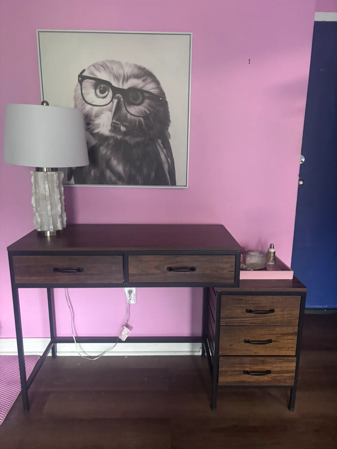 Wood and Metal Desk with Drawers