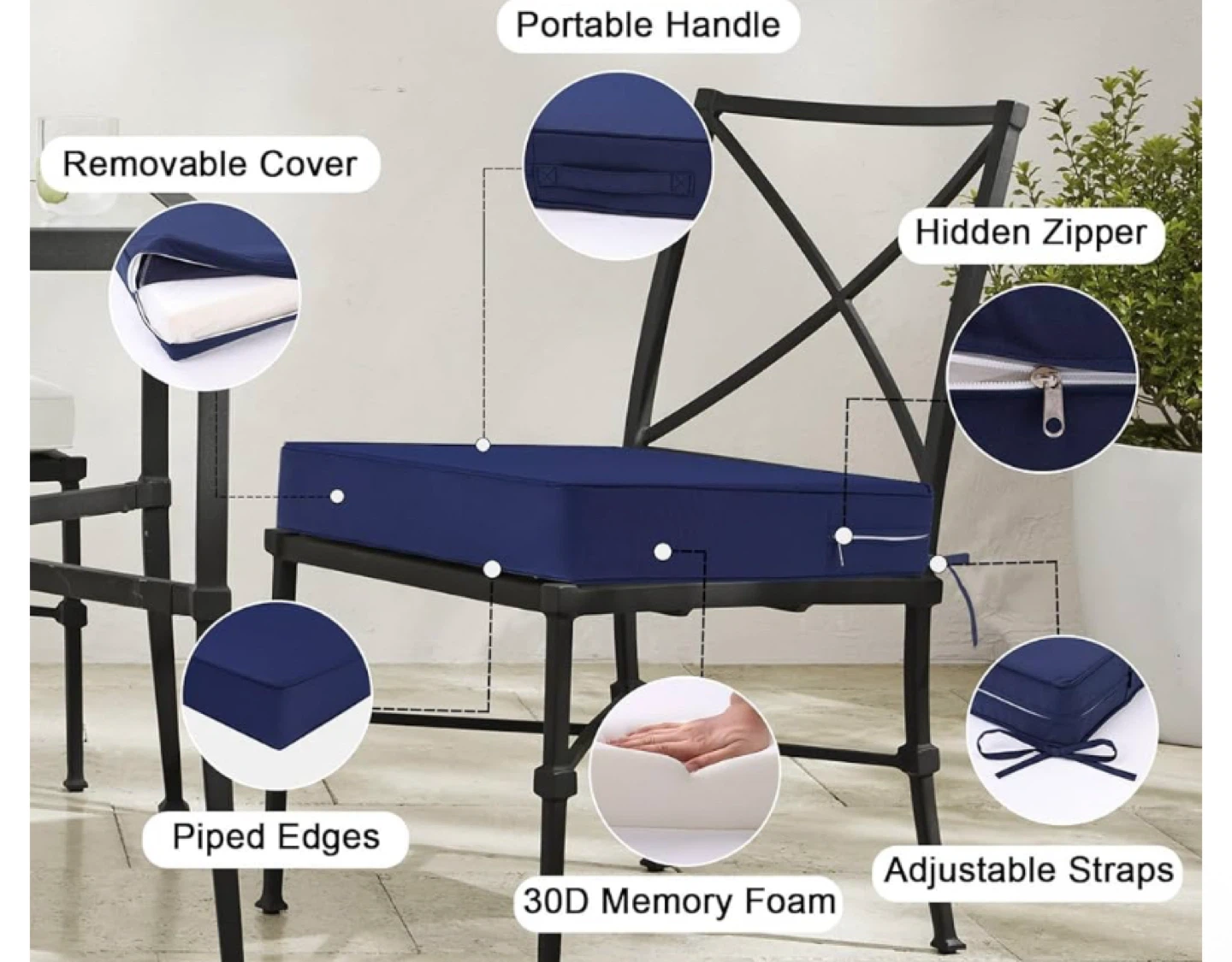 Navy Blue All-Weather Chair Cushions (Set of 2) - photo 3
