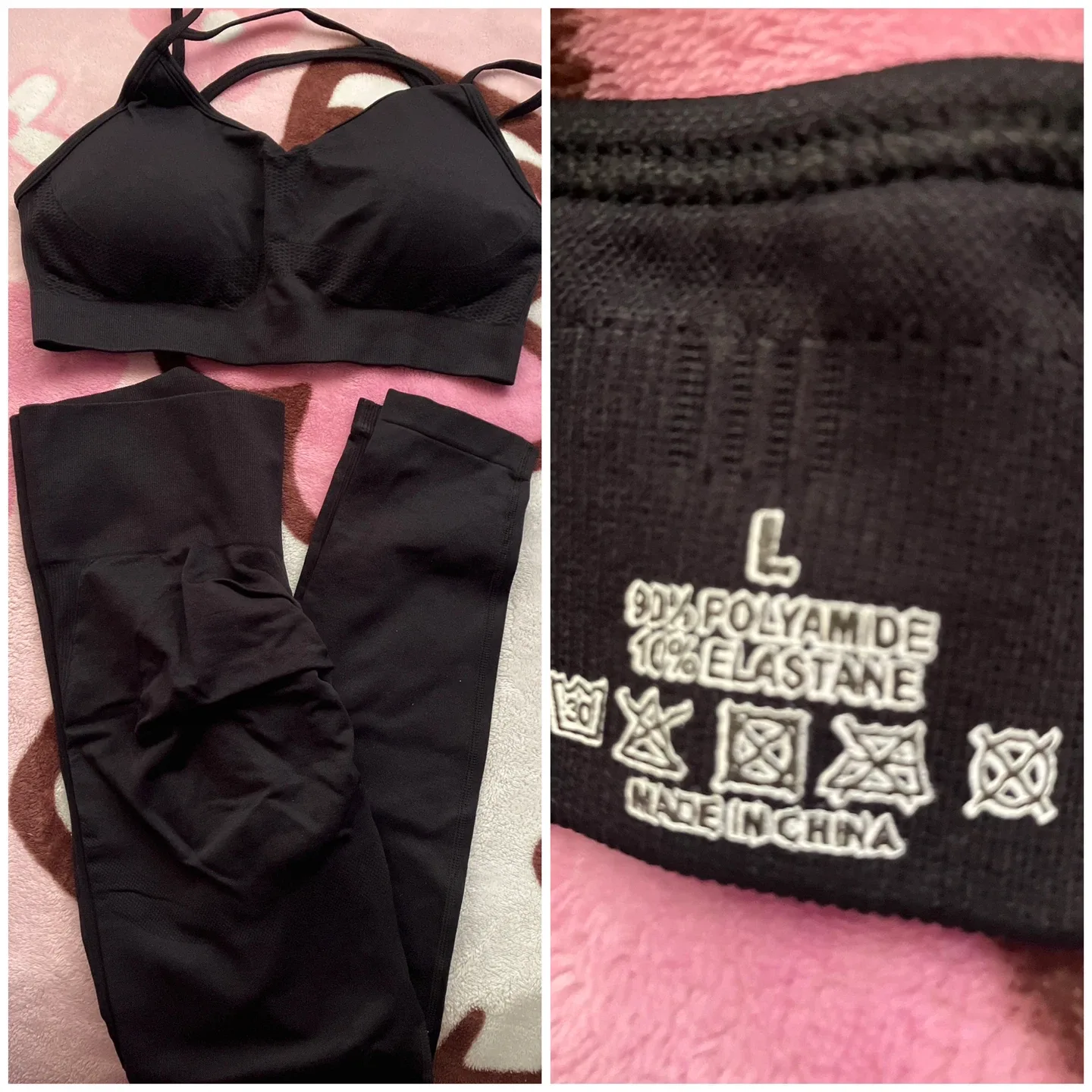 (Shein) Black Sports Bra & Leggings Set - Size Women Large thumbnail