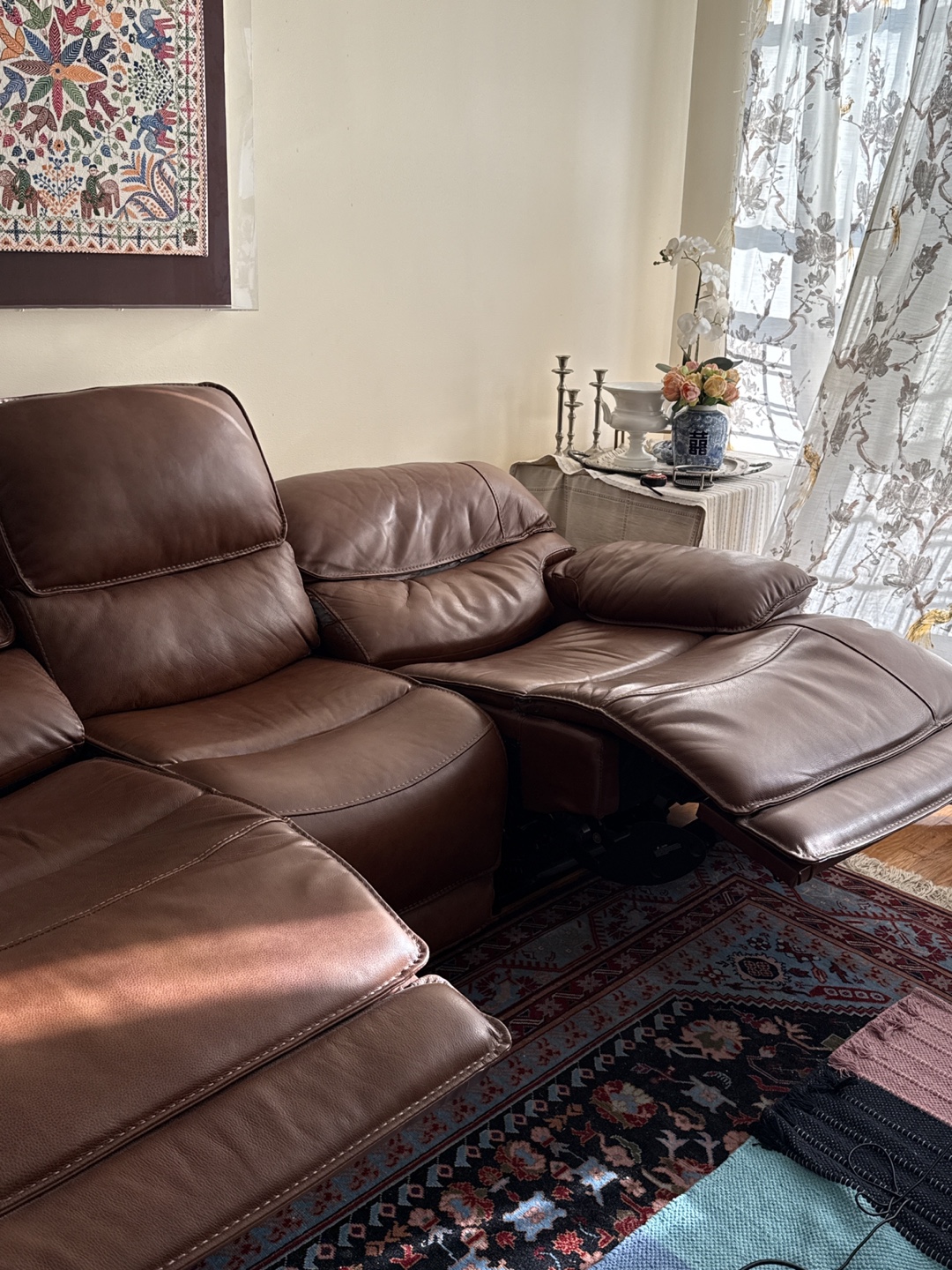 Brown Genuine Leather Reclining Sofa - photo 5
