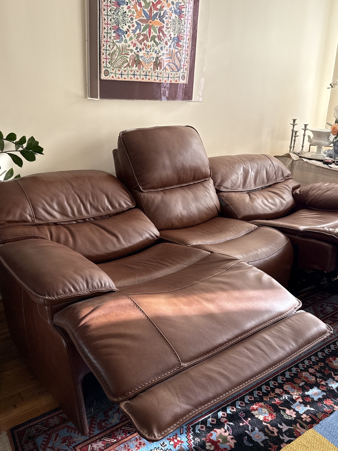 Brown Genuine Leather Reclining Sofa - photo 4