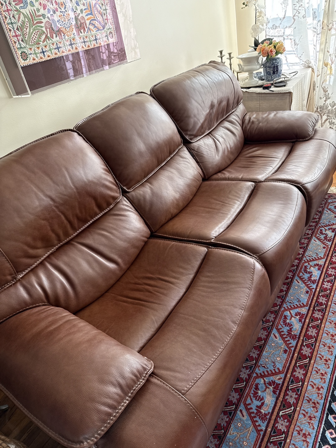 Brown Genuine Leather Reclining Sofa - photo 3