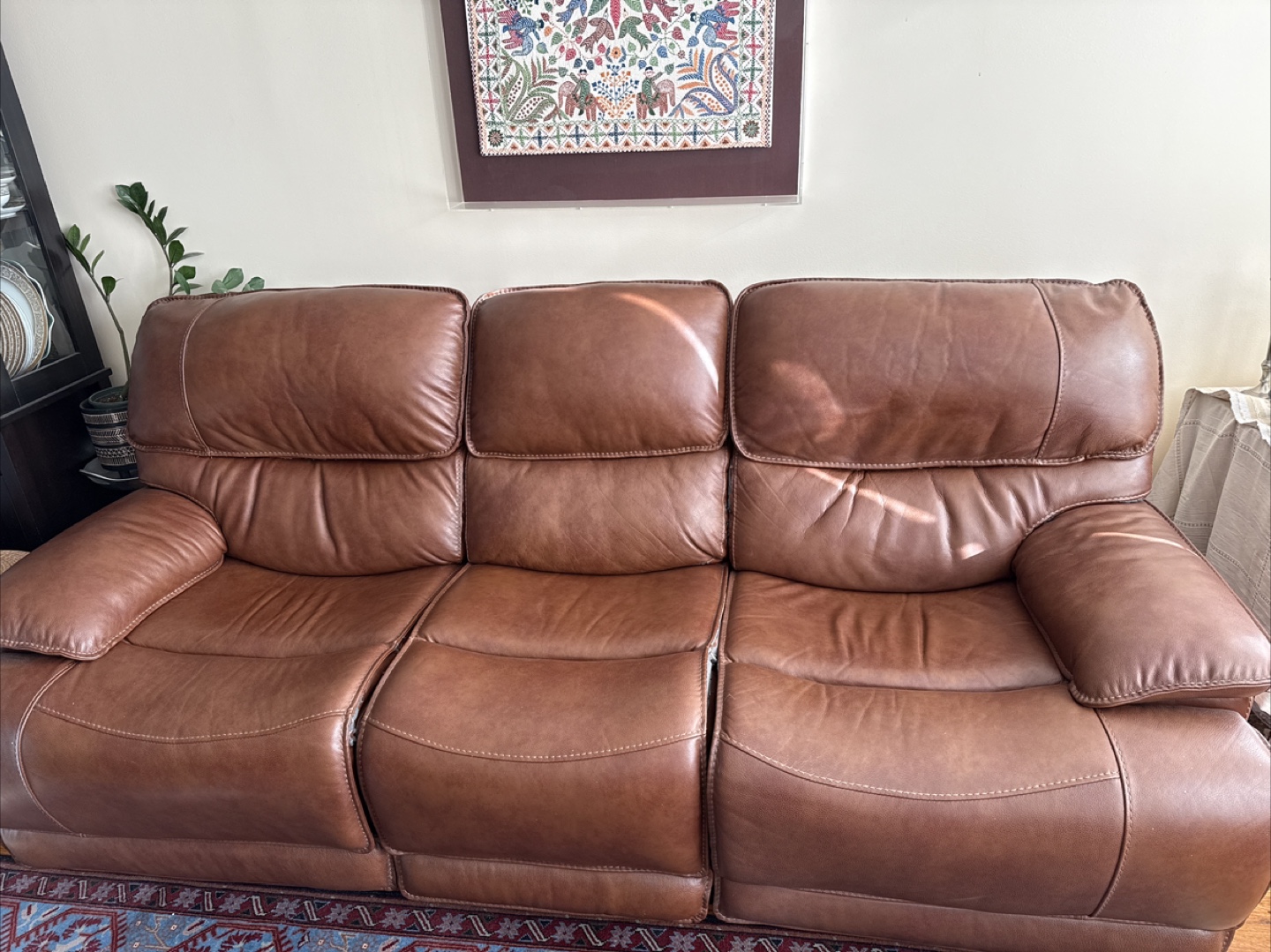 Brown Genuine Leather Reclining Sofa