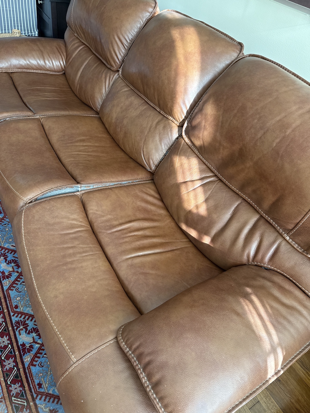 Brown Genuine Leather Reclining Sofa - photo 2