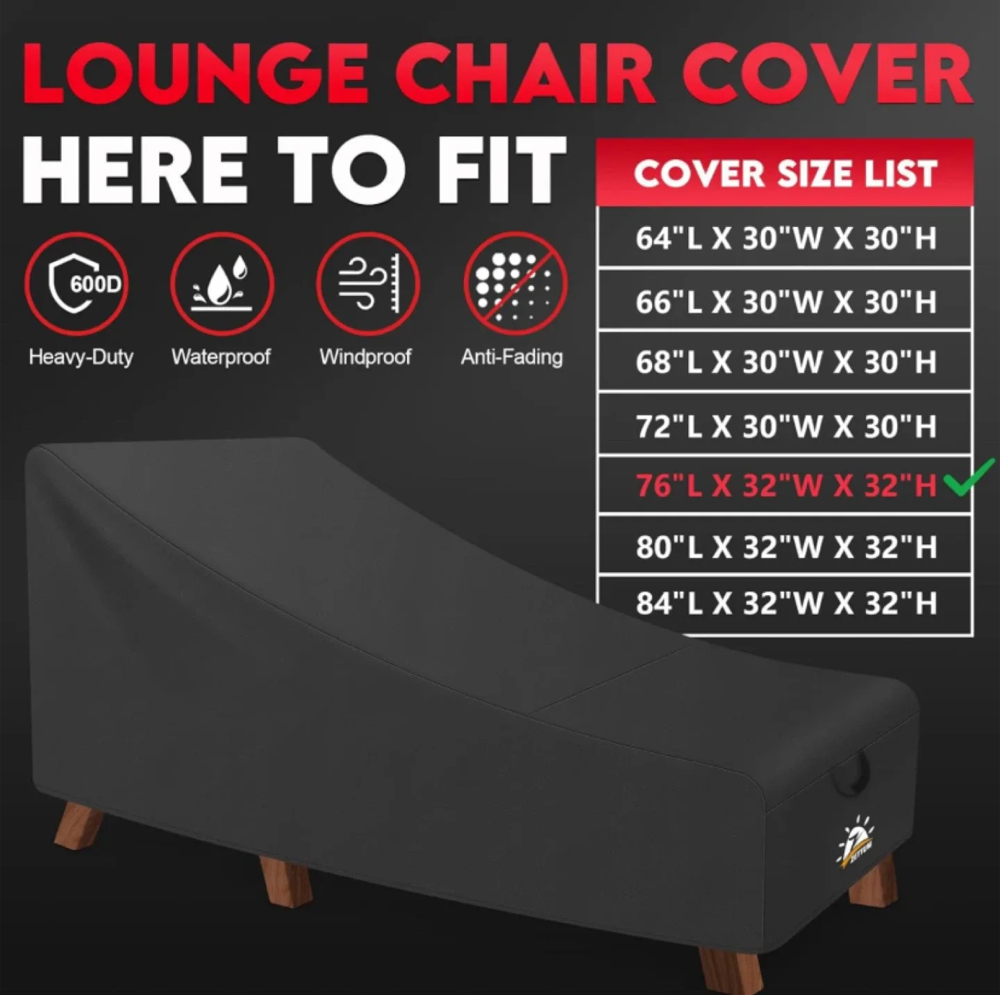 Zettum 600D Premium Lounge Chair Cover - 76"x32"x32" image indicator(3)