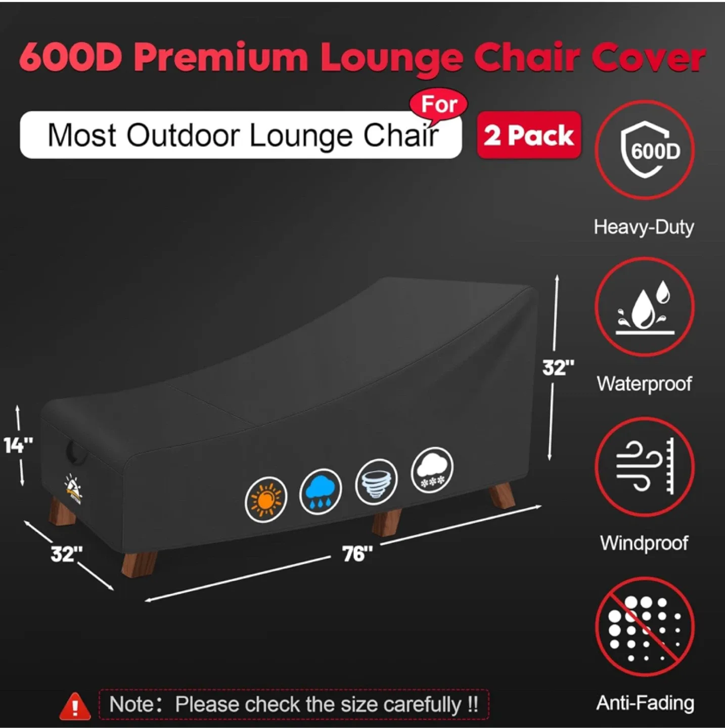 Zettum 600D Premium Lounge Chair Cover - 76"x32"x32" image indicator(2)