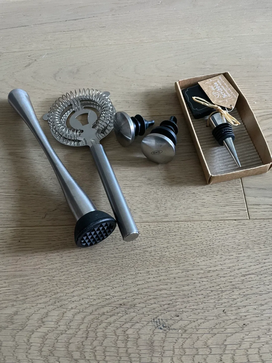 OXO Barware Set - Cocktail Strainer, Muddler, Stoppers thumbnail