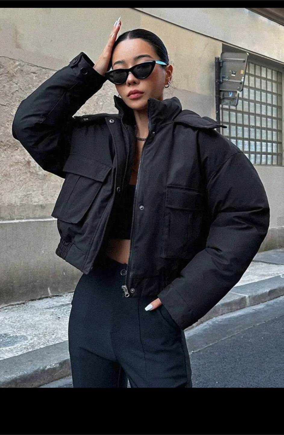 Black Cropped Puffer Jacket image indicator(5)