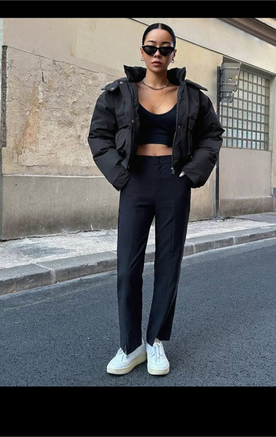 Black Cropped Puffer Jacket image indicator(3)