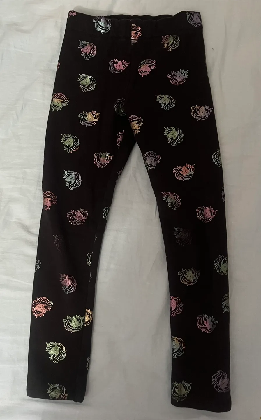 H&M Black Patterned Leggings, Size 8-9A thumbnail