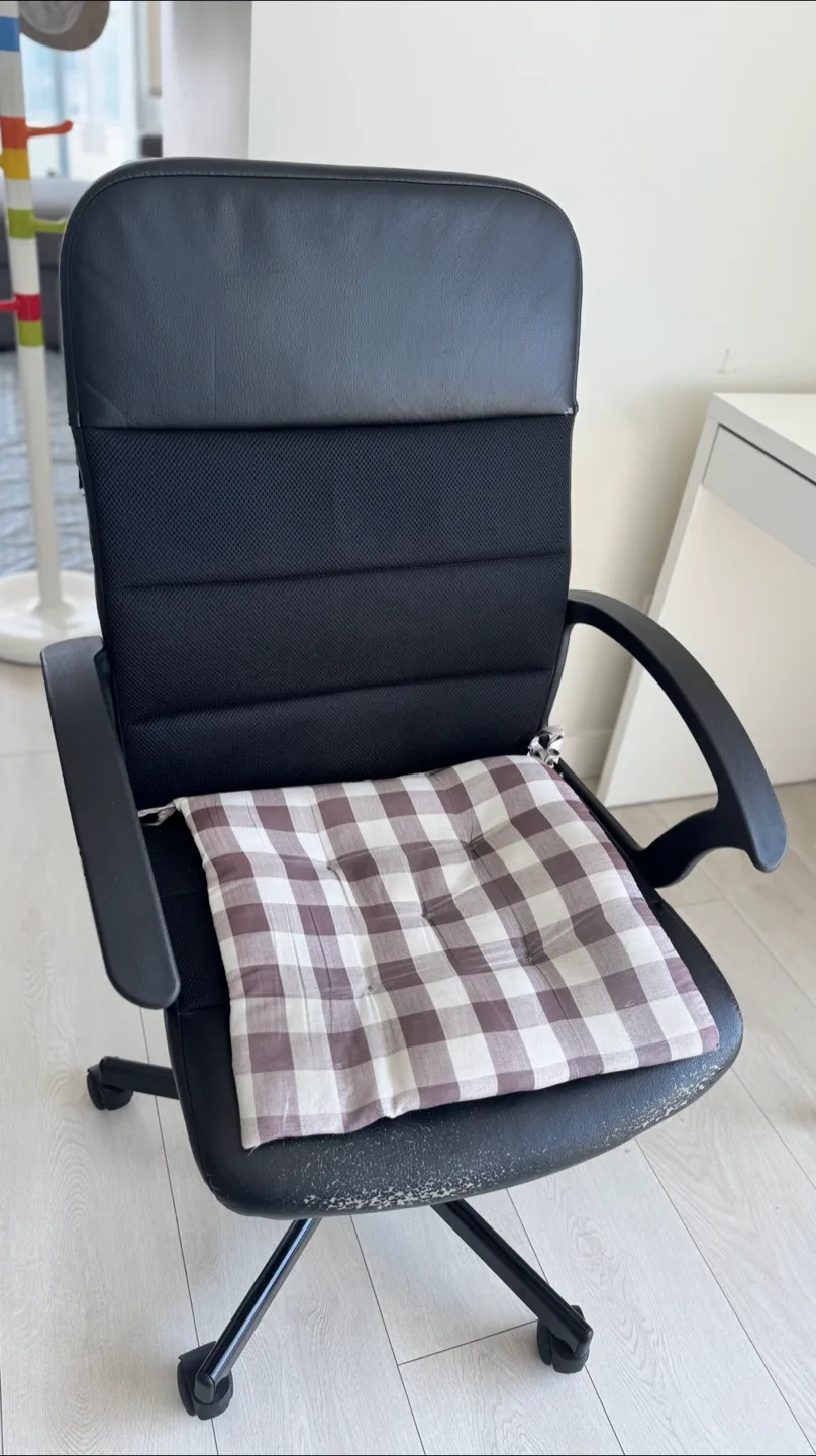 Black Office Chair with Plaid Cushion