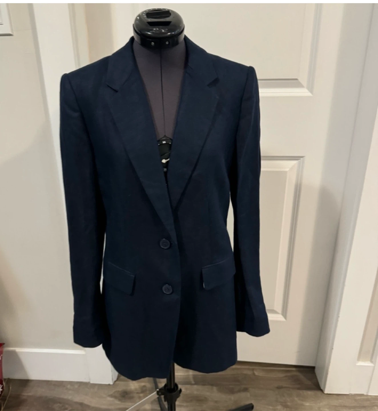 Donna karan black linen & cotton navy blue blazer