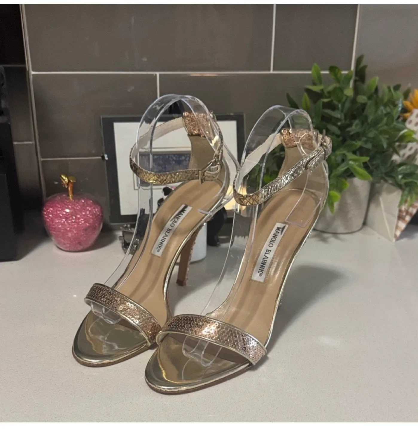 Manolo blahnik gold sequin heels thumbnail