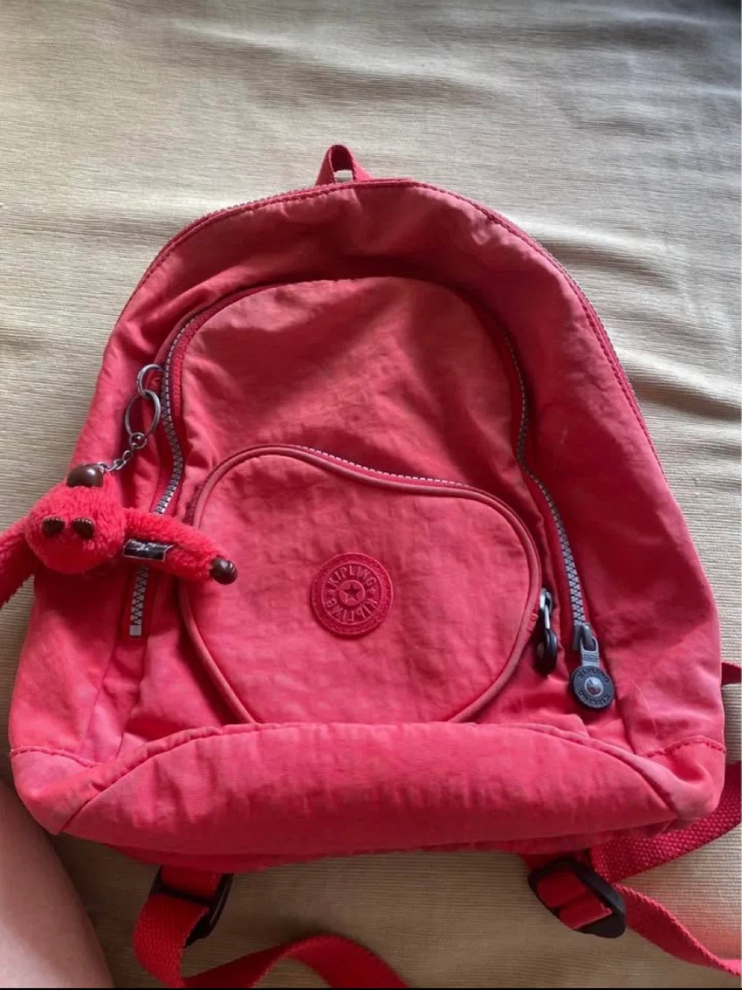 Kipling Red Backpack with Monkey Charm thumbnail