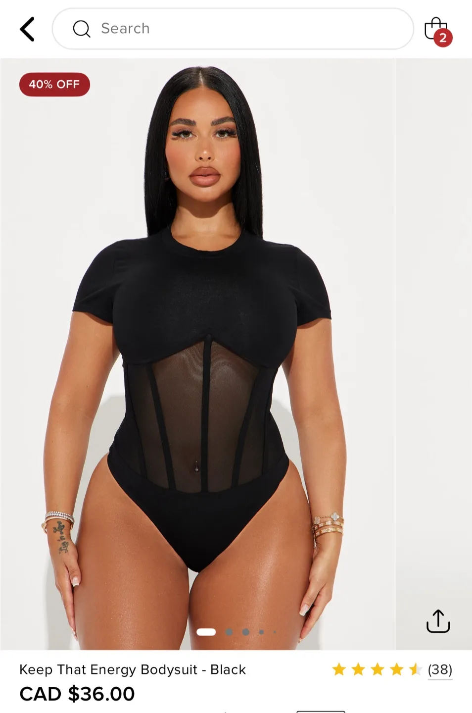 Fashion Nova Keep That Energy Bodysuit - Black image indicator(2)