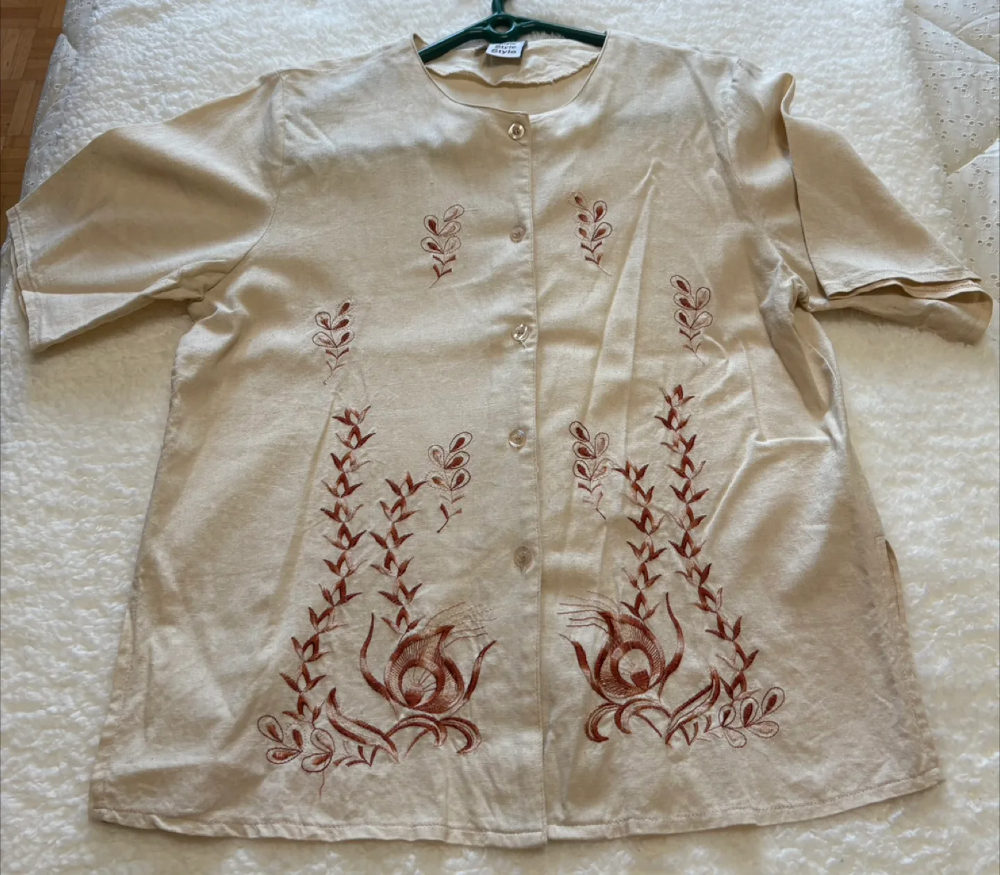 Beige Embroidered Blouse - Size XL