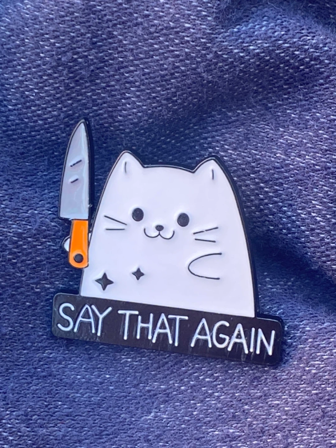 Cat with Knife Enamel Pin - Funny & Unique