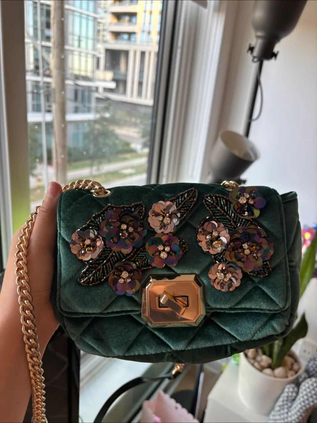Aldo Green Velvet Floral Crossbody Bag thumbnail