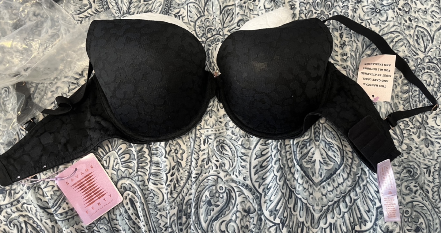 NWT Savage X Fenty Black Leopard-print Bra, 34DDD