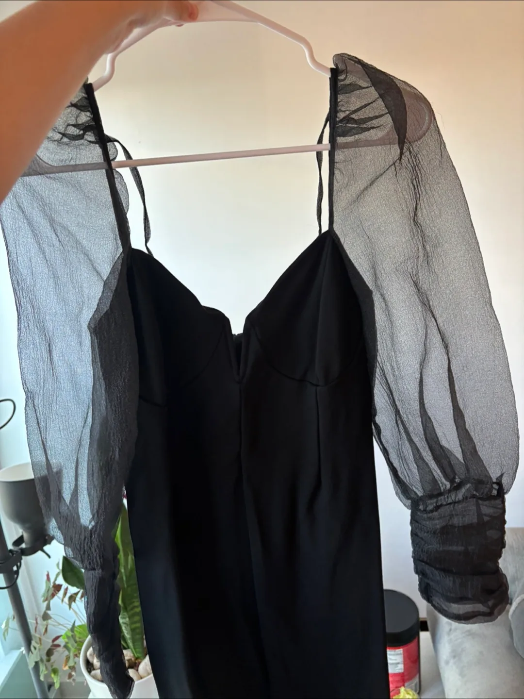 Sheer Sleeve Black Dress thumbnail
