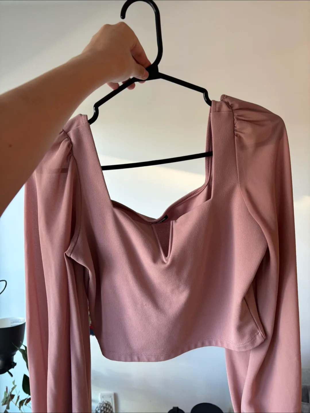 Pink Long Sleeve Crop Top thumbnail