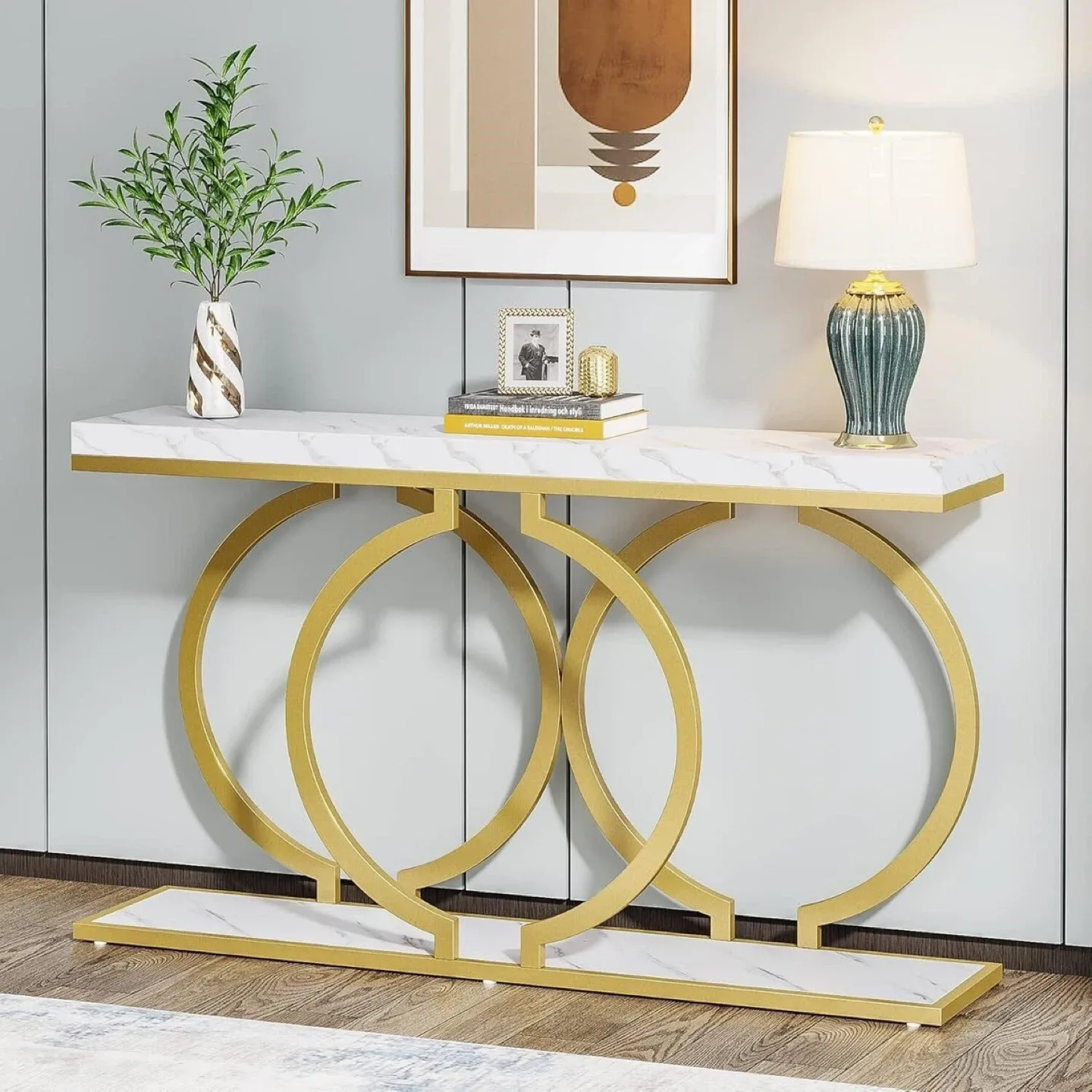 Formica Marble Top  & Gold Console Table (55") thumbnail