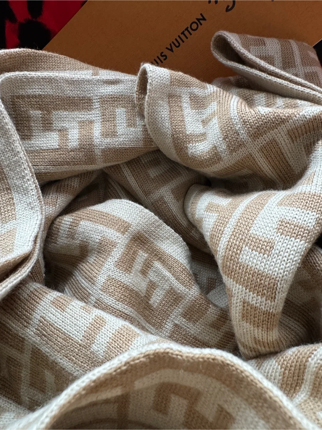 Fendi Zucca FF Monogram Wool Beige Scarf image indicator(2)