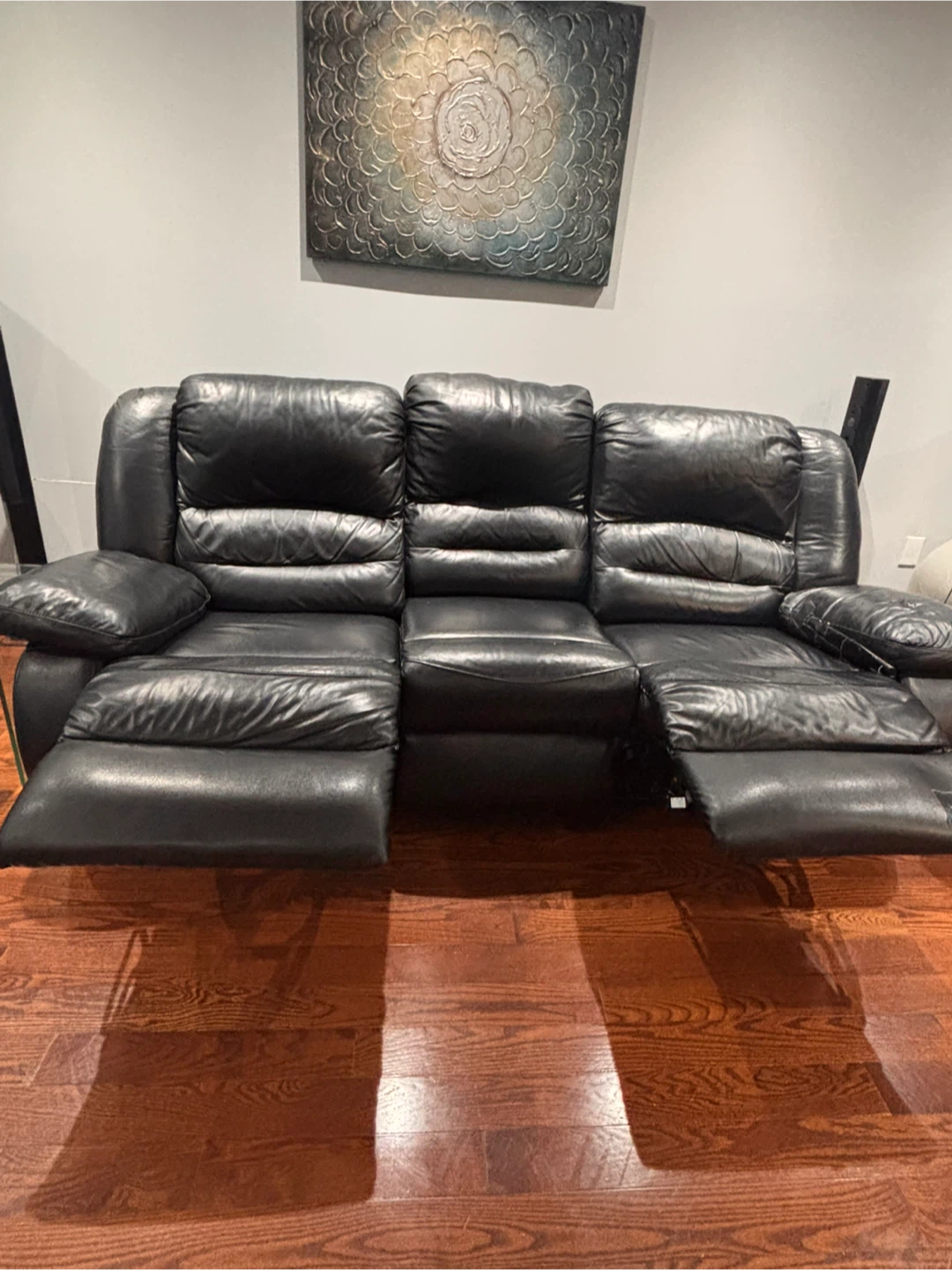 Black Leather Reclining Sofa - photo 2