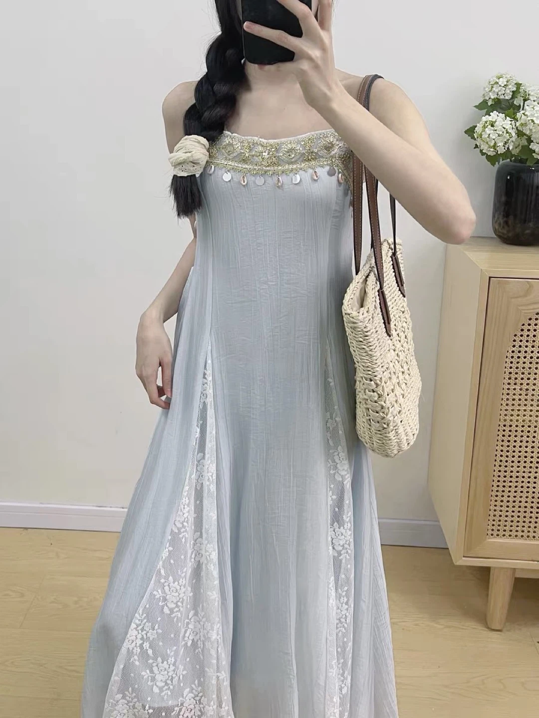 Blue Summer Dress with Lace Detail - photo 2