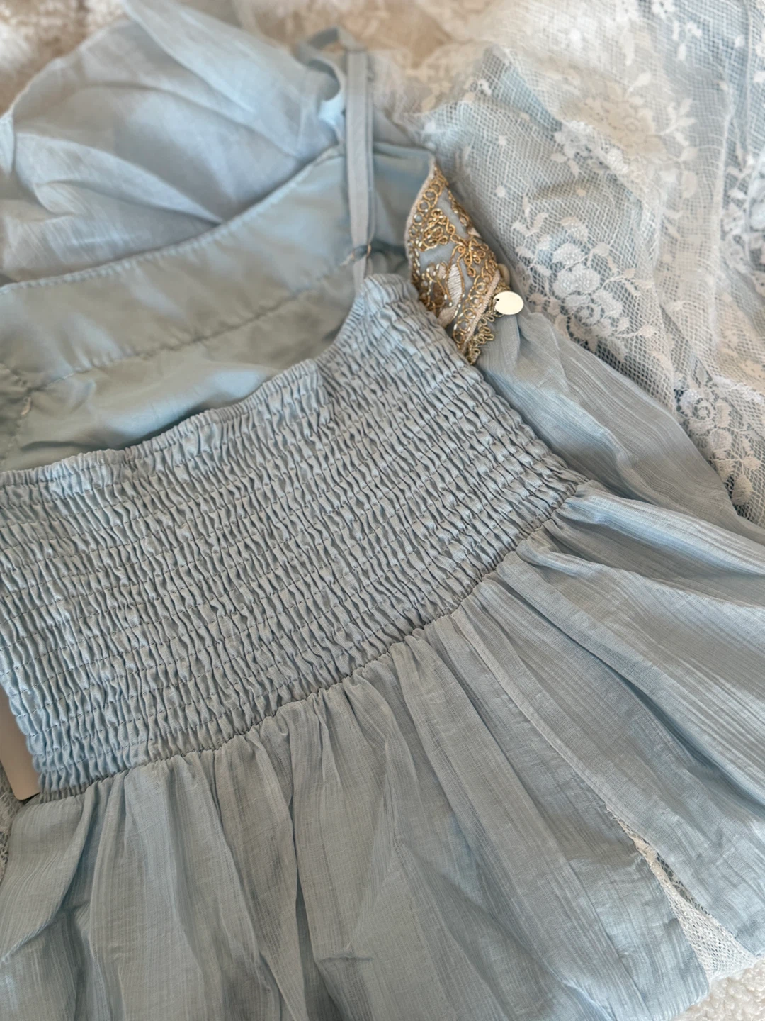 Blue Summer Dress with Lace Detail - photo 4