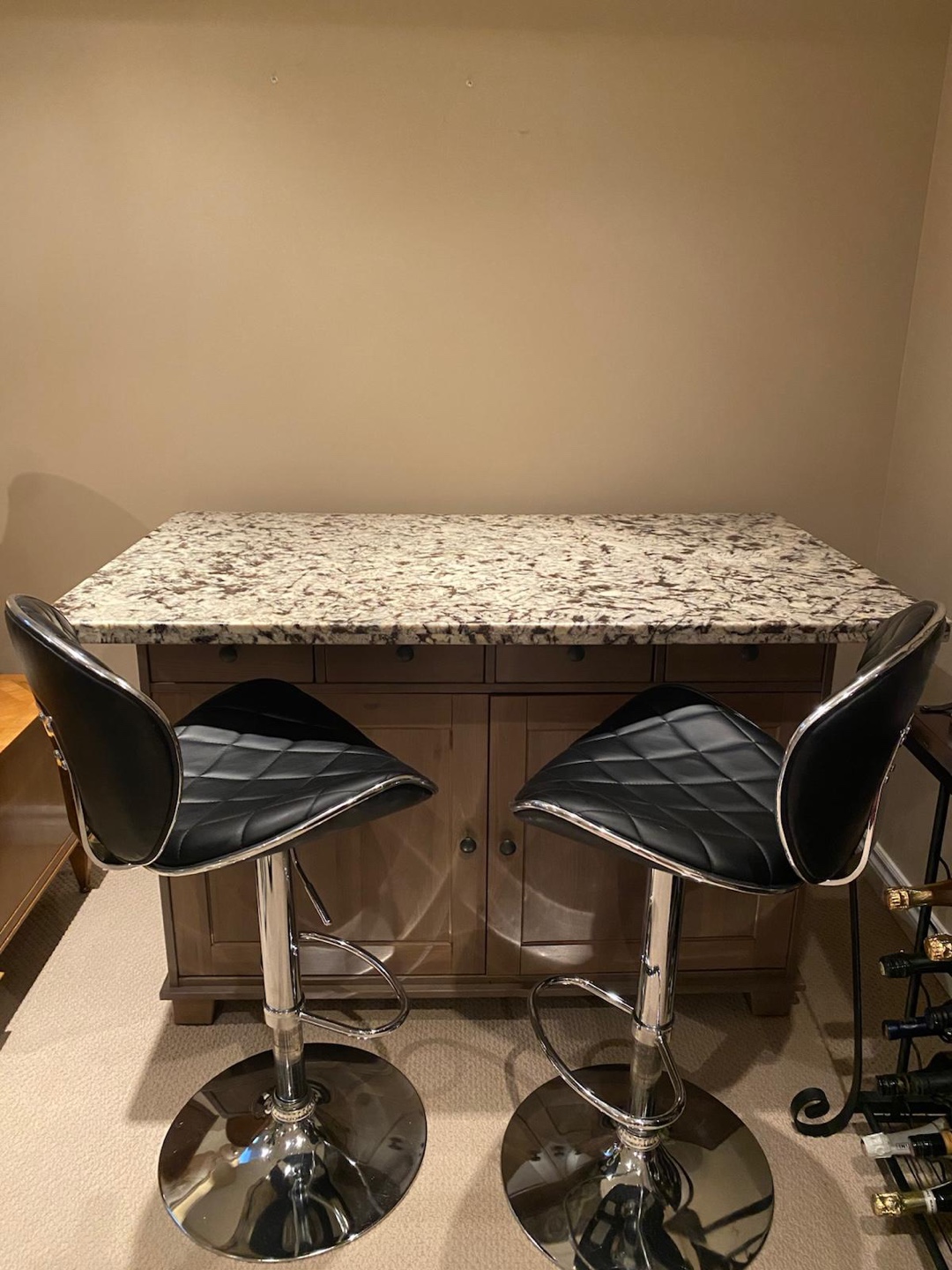 Marble Table and 4 Leather  Bar Stools