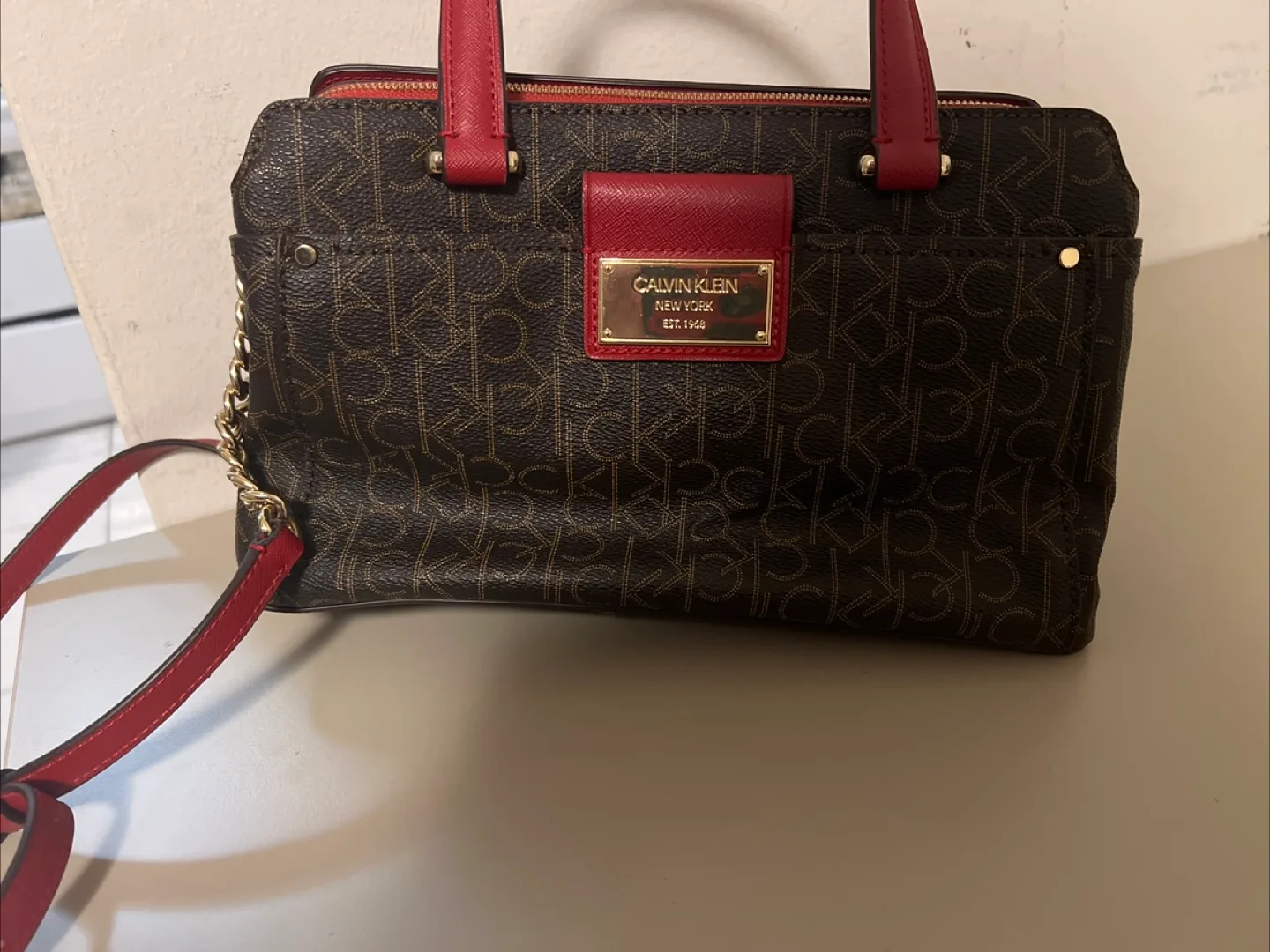 Calvin Klein Brown & Red Satchel 🥕 thumbnail