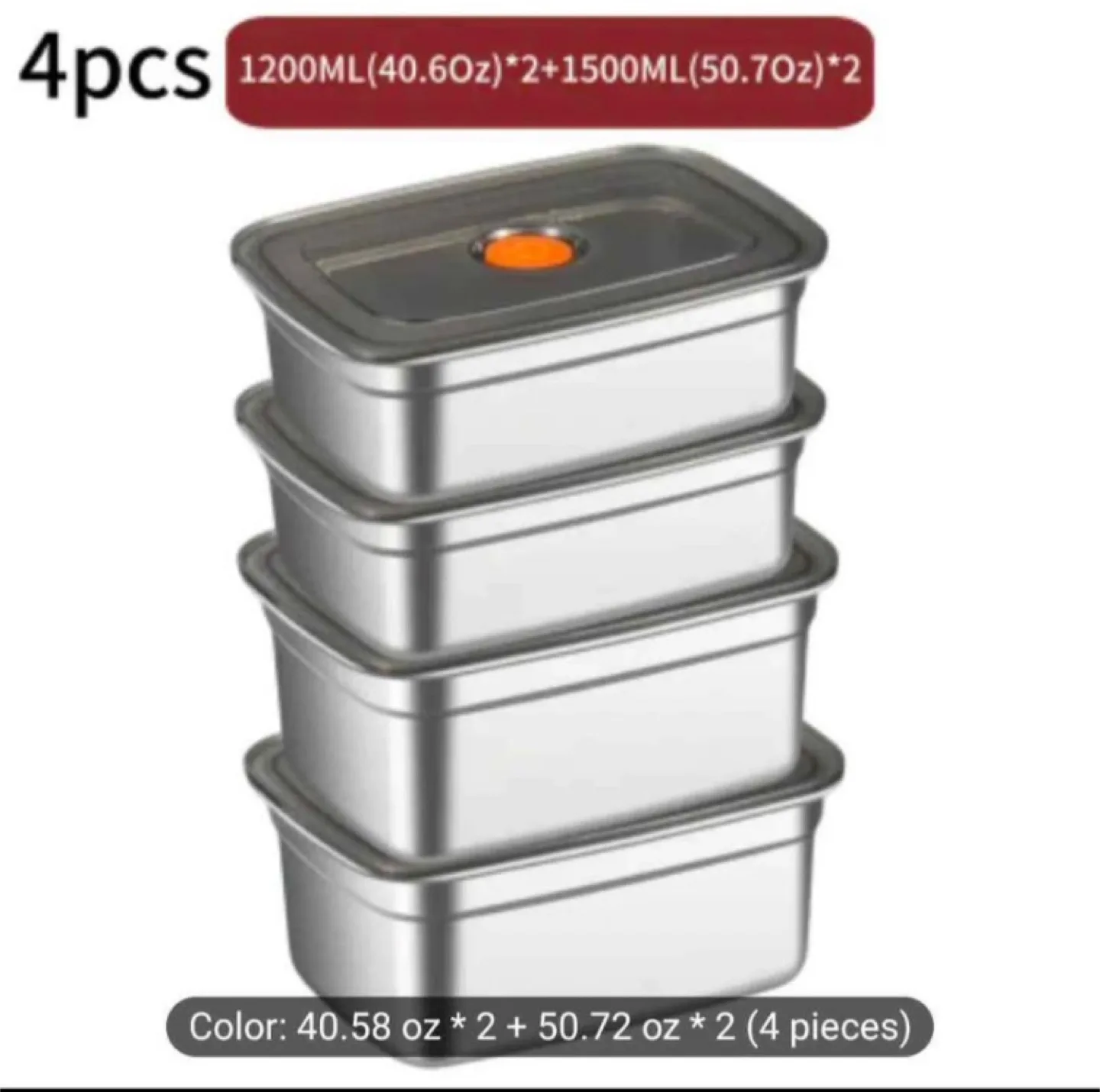 4pack stainless steel airtight food storage containers set thumbnail