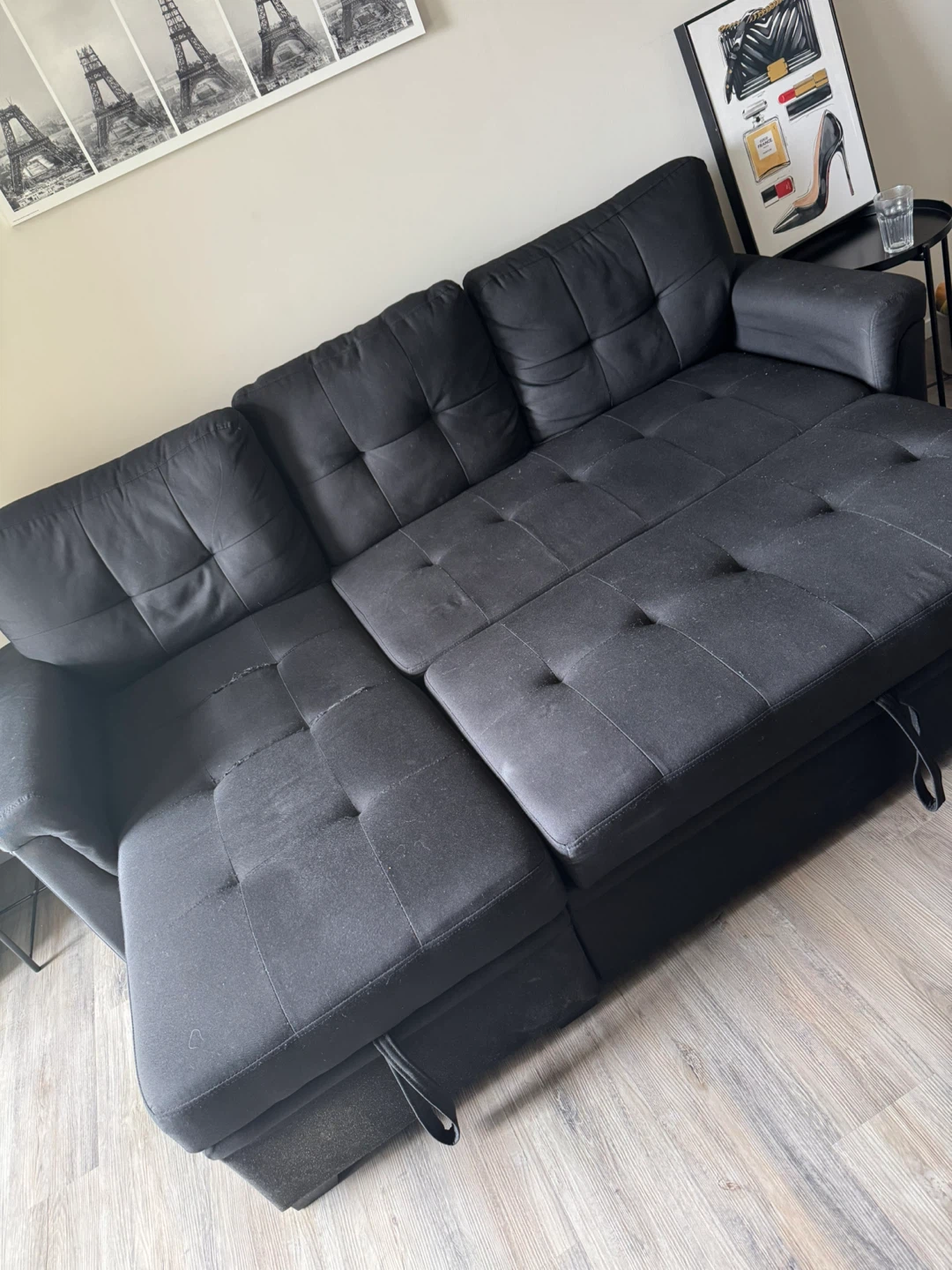 Black Sectional Sofa with Pull-Out Bed