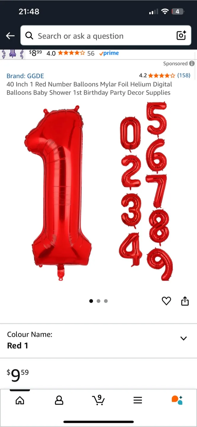 Red Number 1 Foil Balloon & Party Balloons image indicator(2)