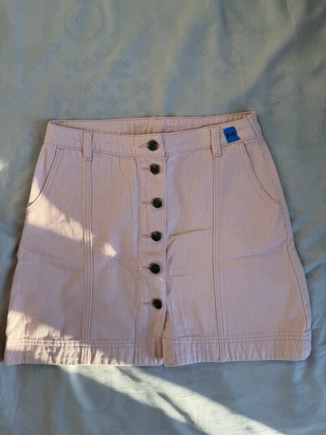 Pink Denim Button-Front Skirt