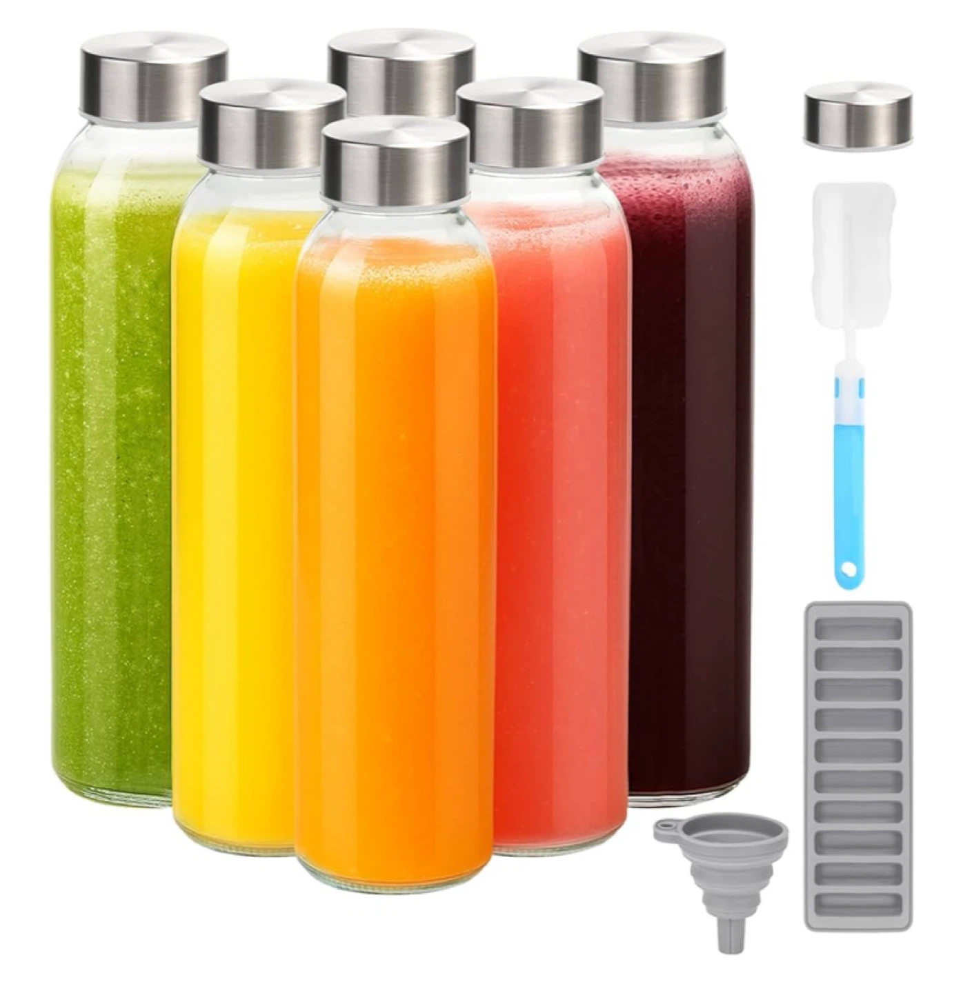 Glass Juicer Bottles - 6 Pack, 18 oz