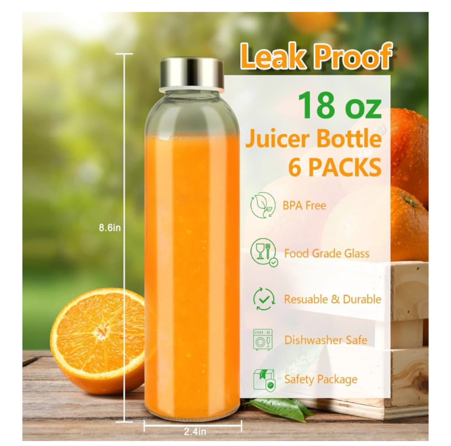 Glass Juicer Bottles - 6 Pack, 18 oz - photo 3