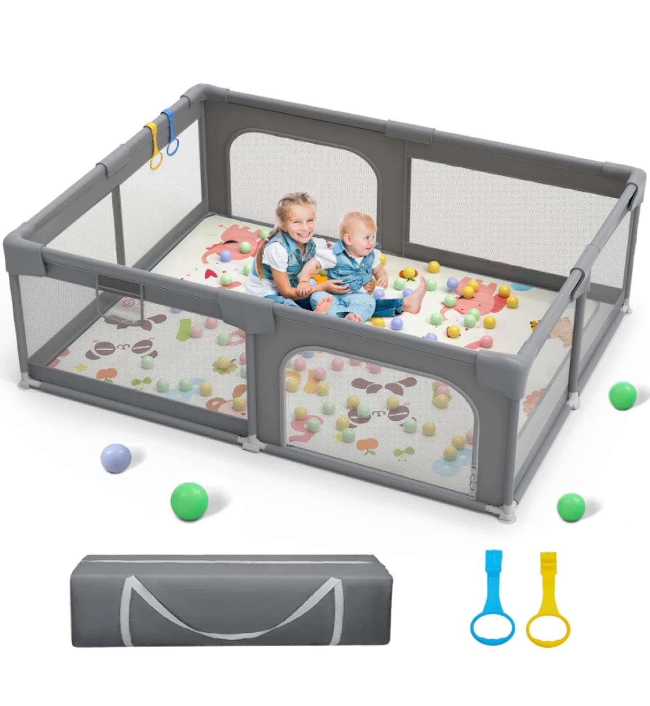 Grey Baby Playpen - Extra Large 71x59