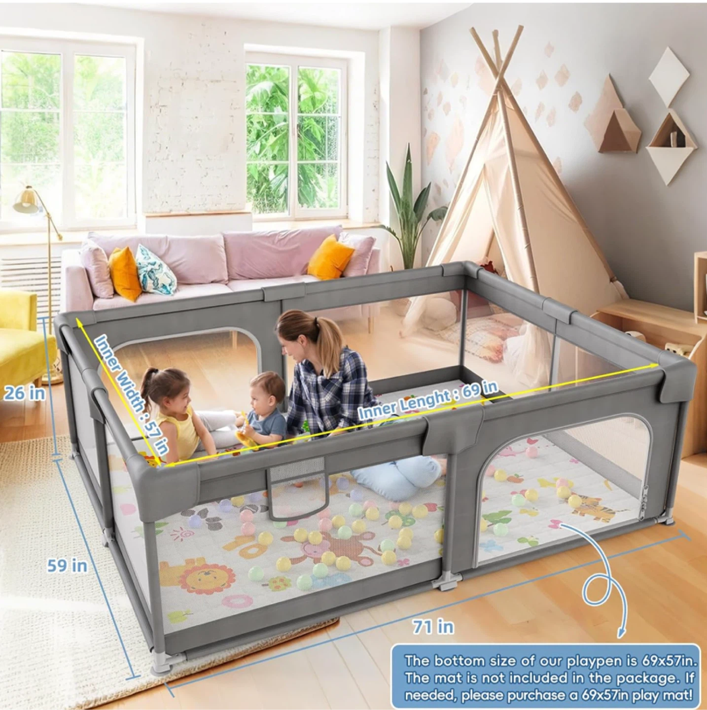 Grey Baby Playpen - Extra Large 71x59 - photo 2